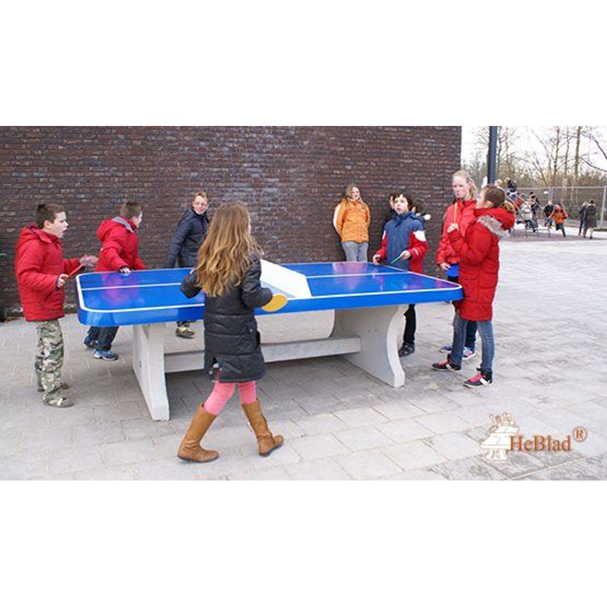 Heblad Tafeltennistafel Beton Blauw Afgeronde Hoek