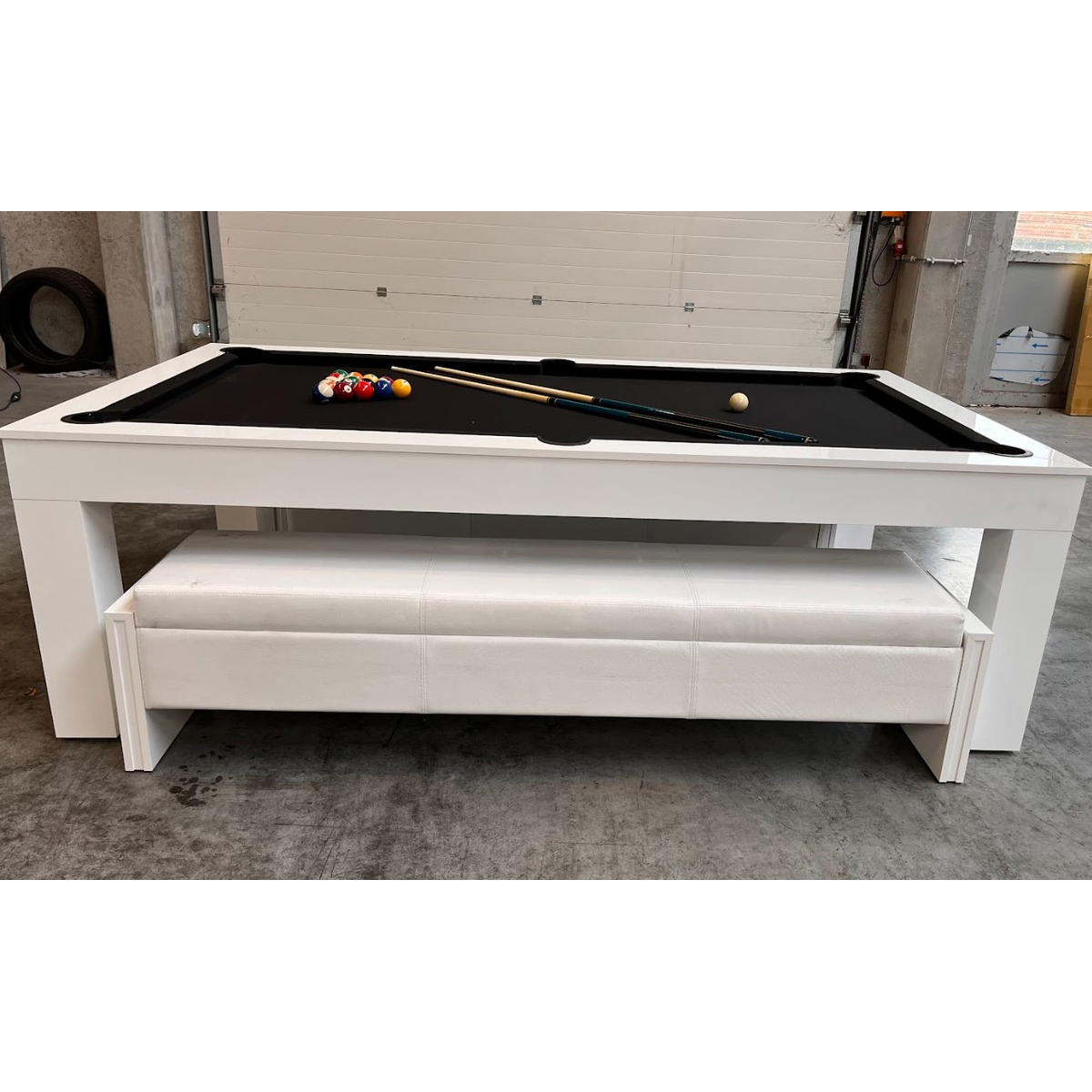 [Tweedekans] Milano Pooltafel & Eettafel 7.5 ft Piano Wit High Gloss