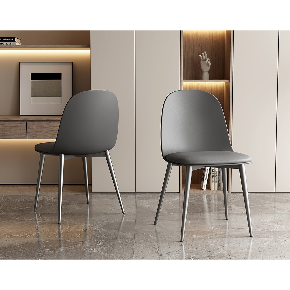 Interiax Eetkamerstoel FÃ© Zitting PP Kussen PU Grijs