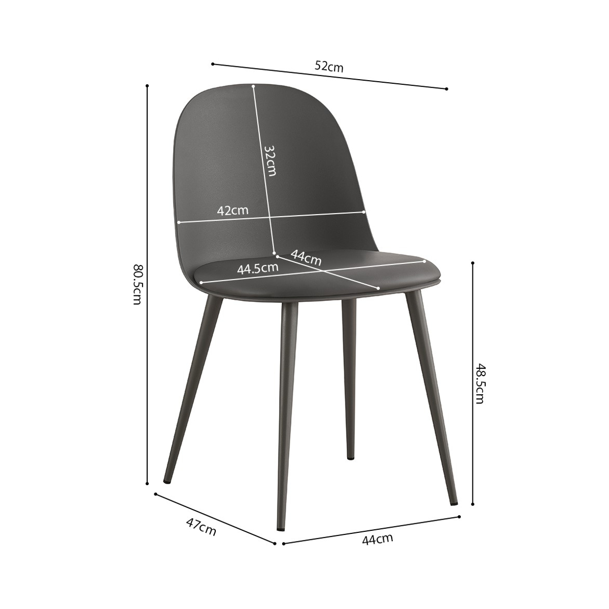 Interiax Eetkamerstoel FÃ© Zitting PP Kussen PU Grijs
