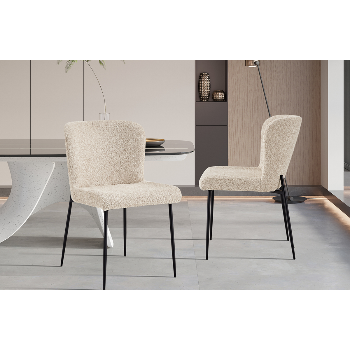 Interiax Chaise de salle à manger Flo Bouclé Beige