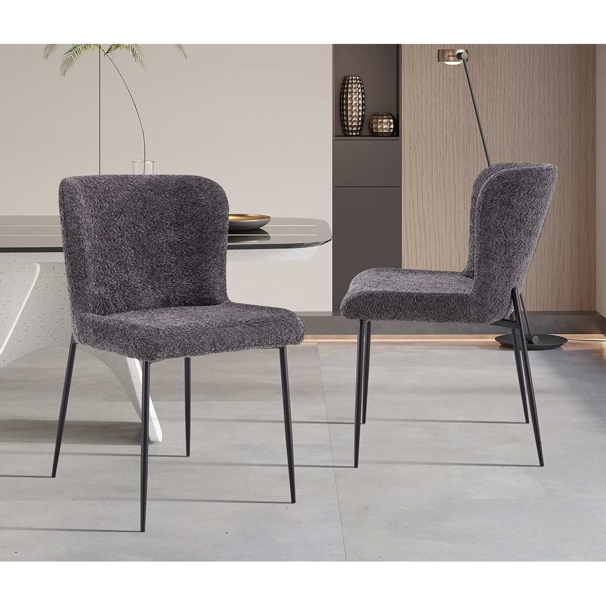 Interiax Chaise de salle à manger Flo Bouclé Gris foncé