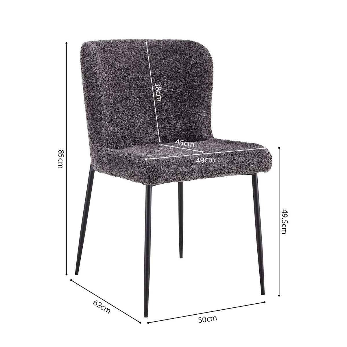 Interiax Chaise de salle à manger Flo Bouclé Gris foncé