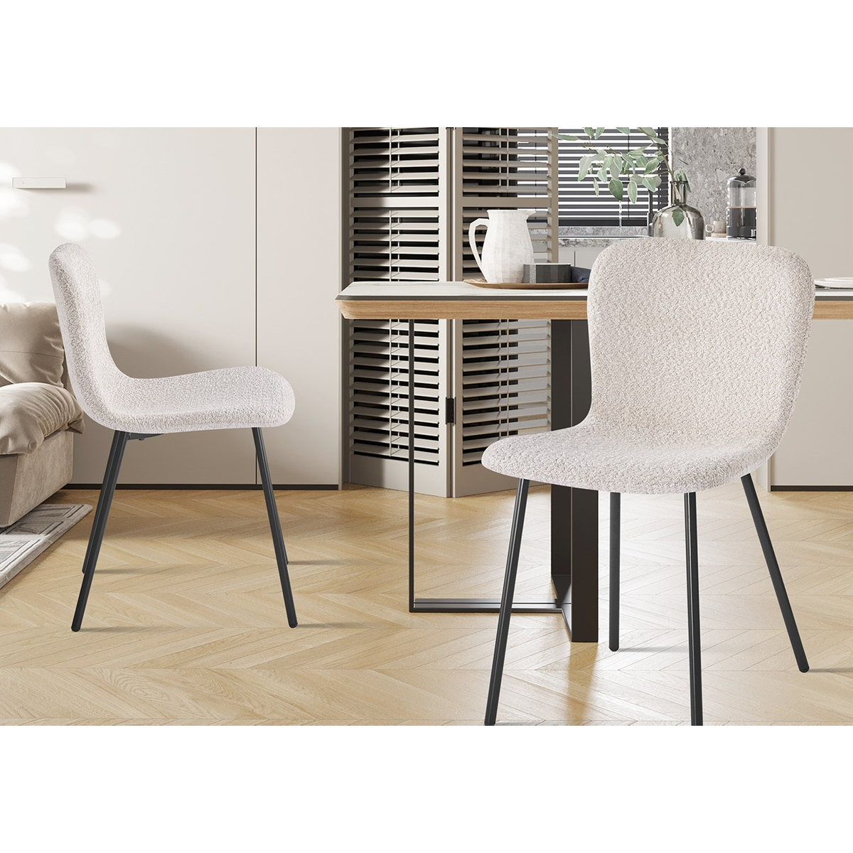 Interiax Eetkamerstoel Jade BouclÃ© Zand