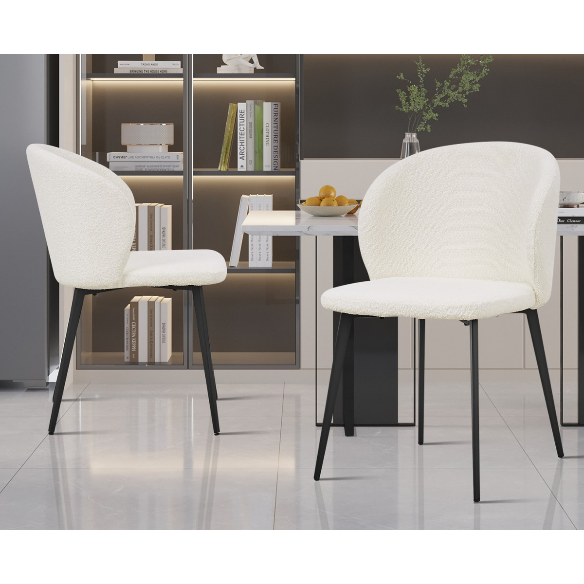 Interiax Chaise de salle à manger Livia Bouclée Blanc