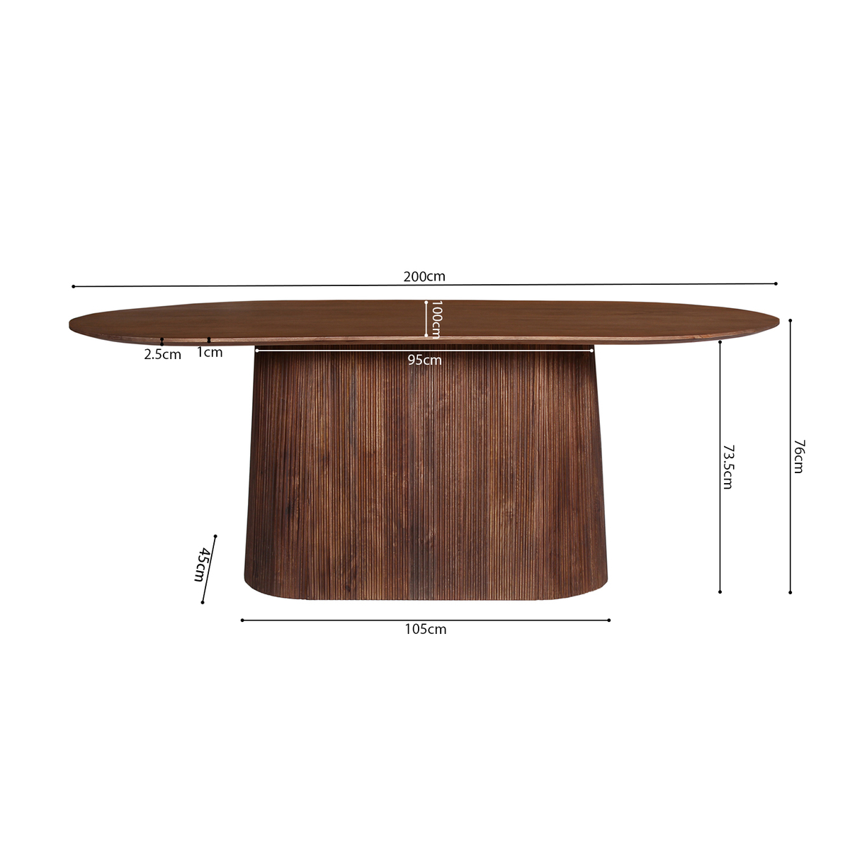 Interiax Eettafel 'Camille' Ovaal 200 cm - Mangohout Bruin - 200x100x76 cm