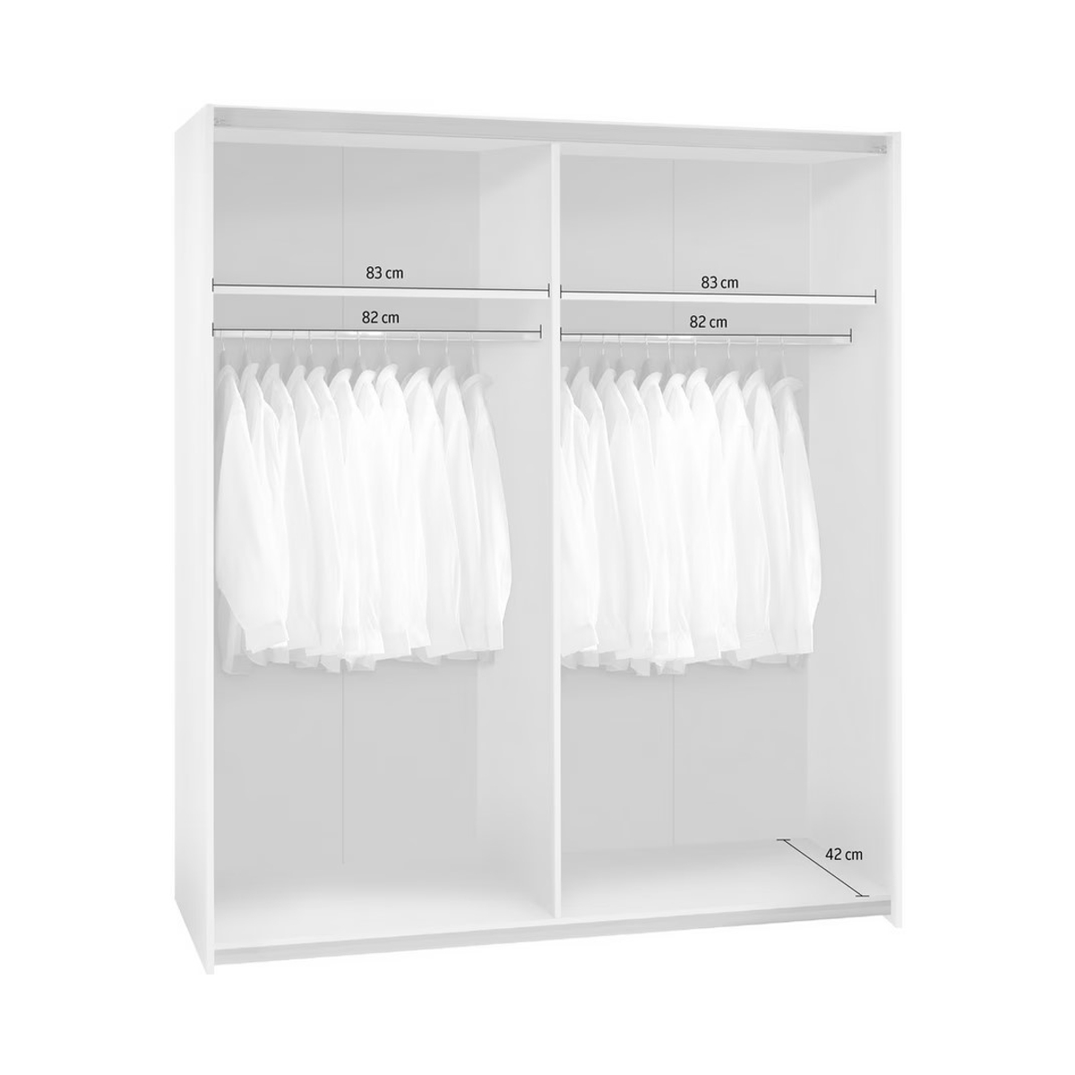 Interiax Kledingkast 'Emma' – Witte Schuifdeurkast met 2 Hangers & 2 Legplanken | 195x170x57.5 cm