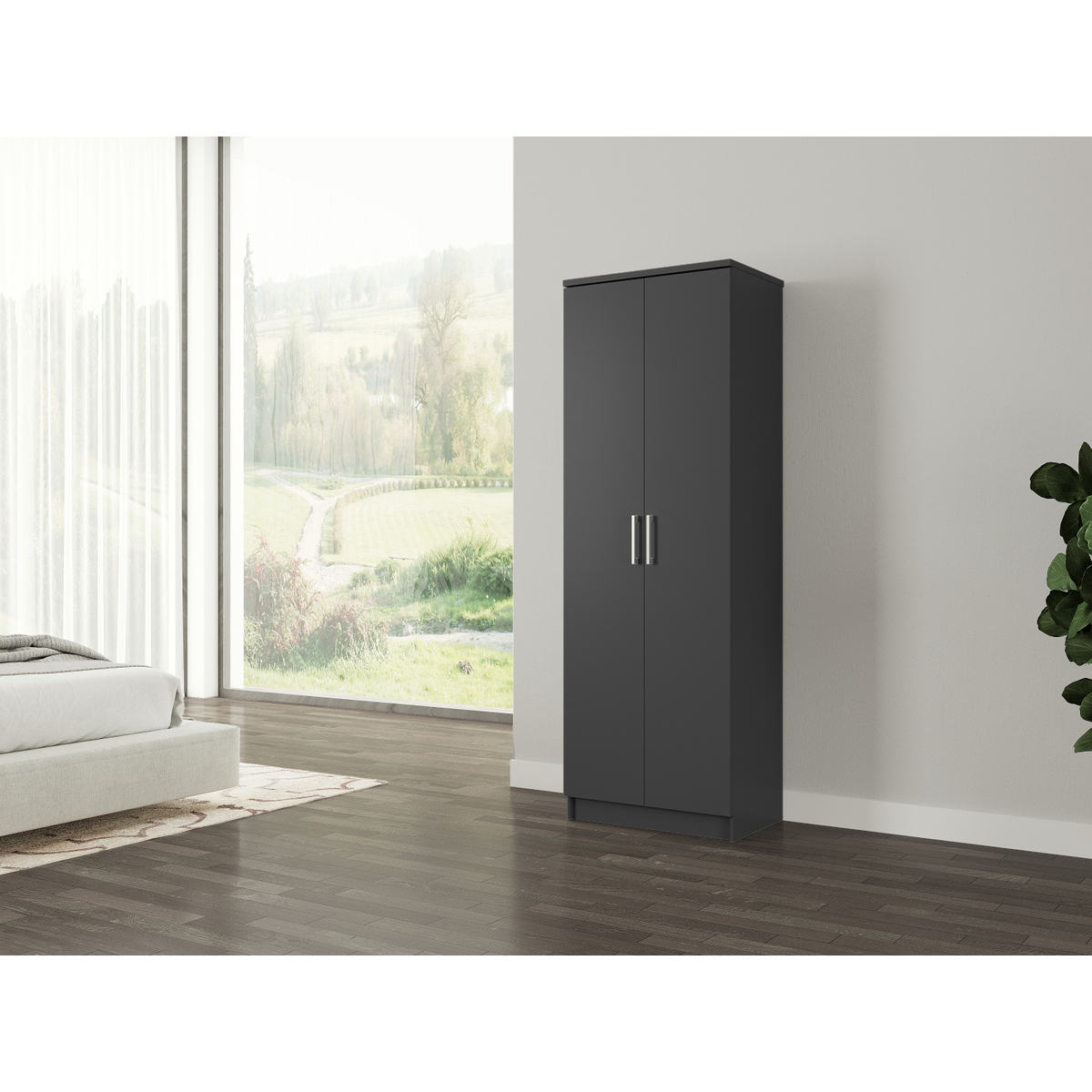 Interiax Armoire de rangement - Armoire 'Amelie' - 2 portes et 4 étagères | Anthracite | 180x80x40 cm