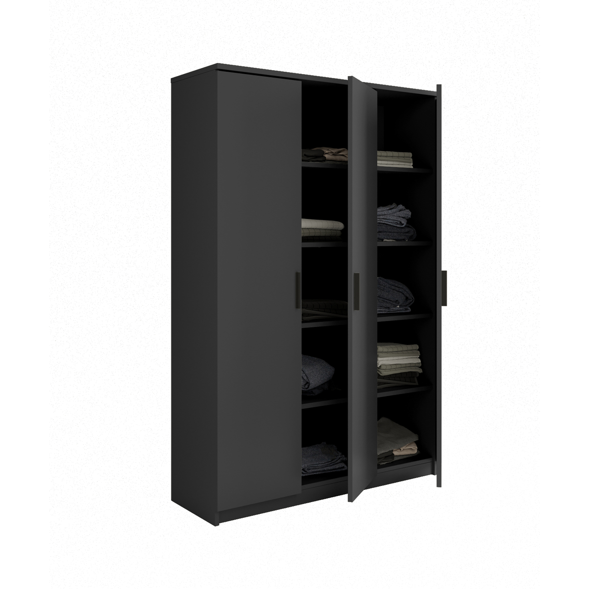 Interiax Opbergkast - Kledingkast 'Amelie' 3 deuren en 8 legplanken | Antraciet | 180x120x40 cm