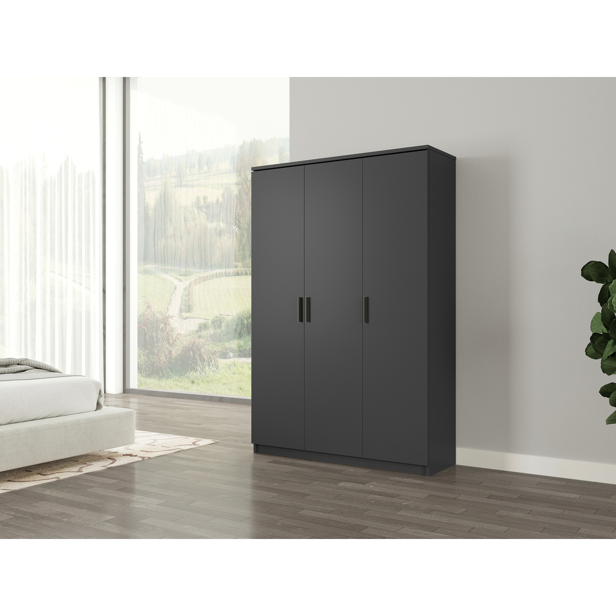 Interiax Opbergkast - Kledingkast 'Amelie' 3 deuren en 8 legplanken | Antraciet | 180x120x40 cm