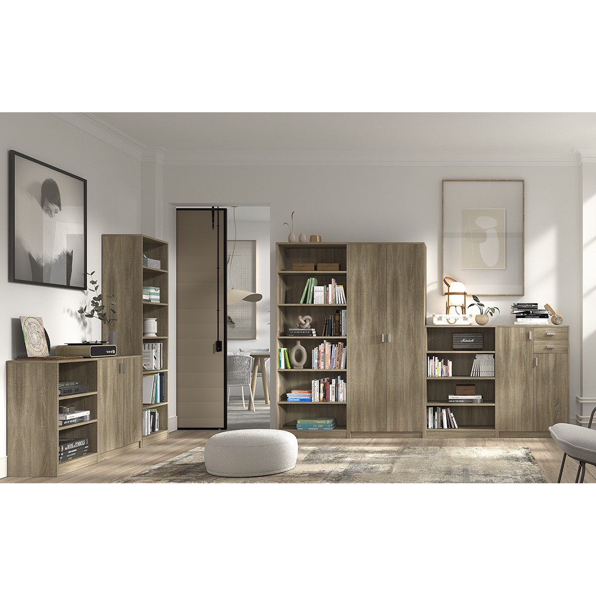 Interiax Opbergkast - Kledingkast 'Aurora' – 2 Deuren & 4 Legplanken | Sonoma Eik | 148x72x36 cm