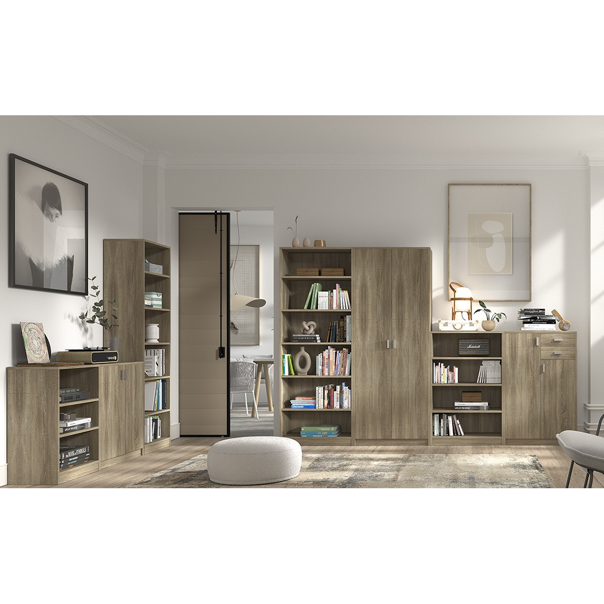 Interiax Opbergkast - Kledingkast 'Aurora' – 2 Deuren & 4 Legplanken | Sonoma Eik | 194x72x36 cm