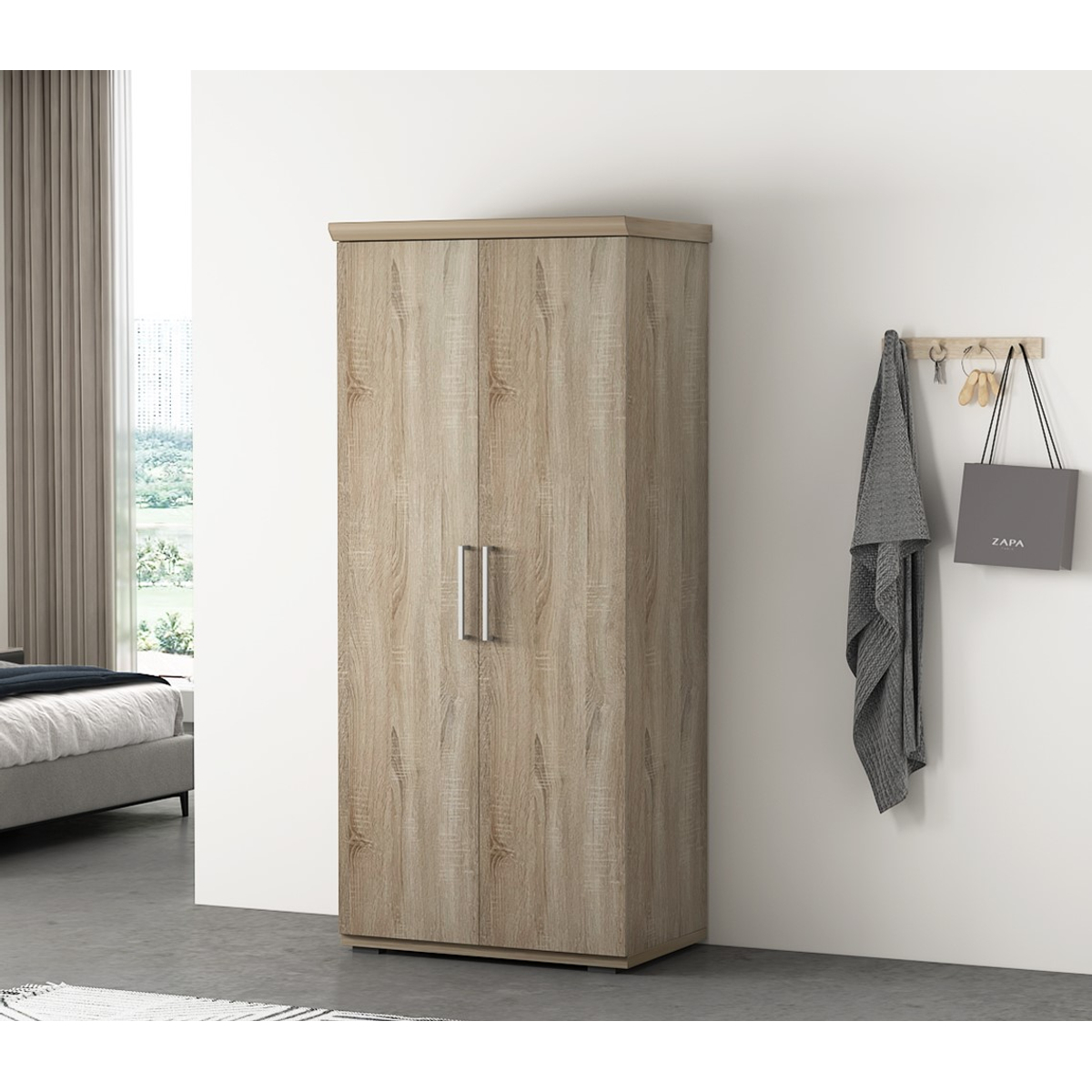 Interiax Kledingkast 'Mila' – 2 Deuren, 2 Lades, 1 Hanger & 3 Legplanken | Sonoma Eik | 183x80x52 cm