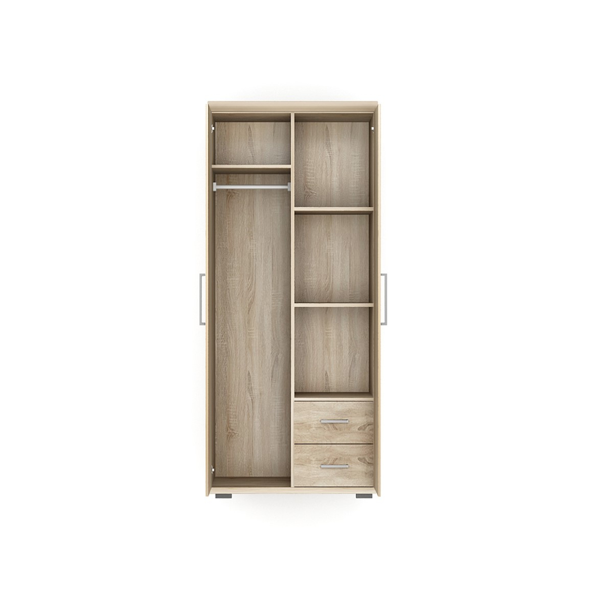 Interiax Kledingkast 'Mila' – 2 Deuren, 2 Lades, 1 Hanger & 3 Legplanken | Sonoma Eik | 183x80x52 cm