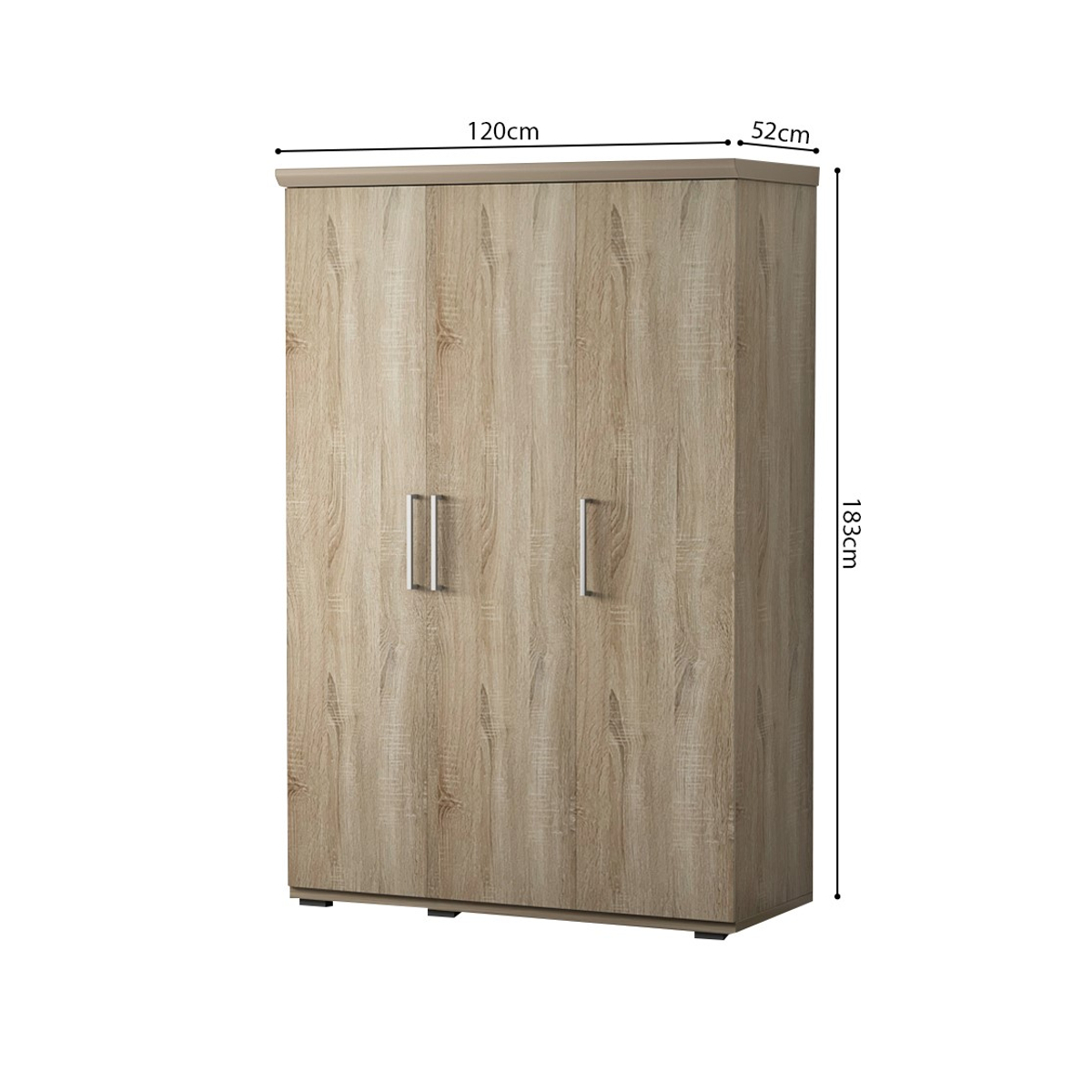 Interiax Kledingkast 'Mila' – 3 Deuren, 1 Hanger & 3 Legplanken | Sonoma Eik | 183x120x52cm