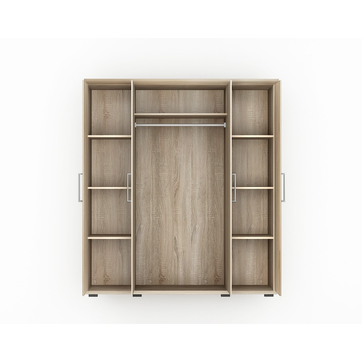 Interiax Kledingkast 'Mila' – 4 Deuren, 1 Hanger & 6 Legplanken | Sonoma Eik | 183x160x52cm