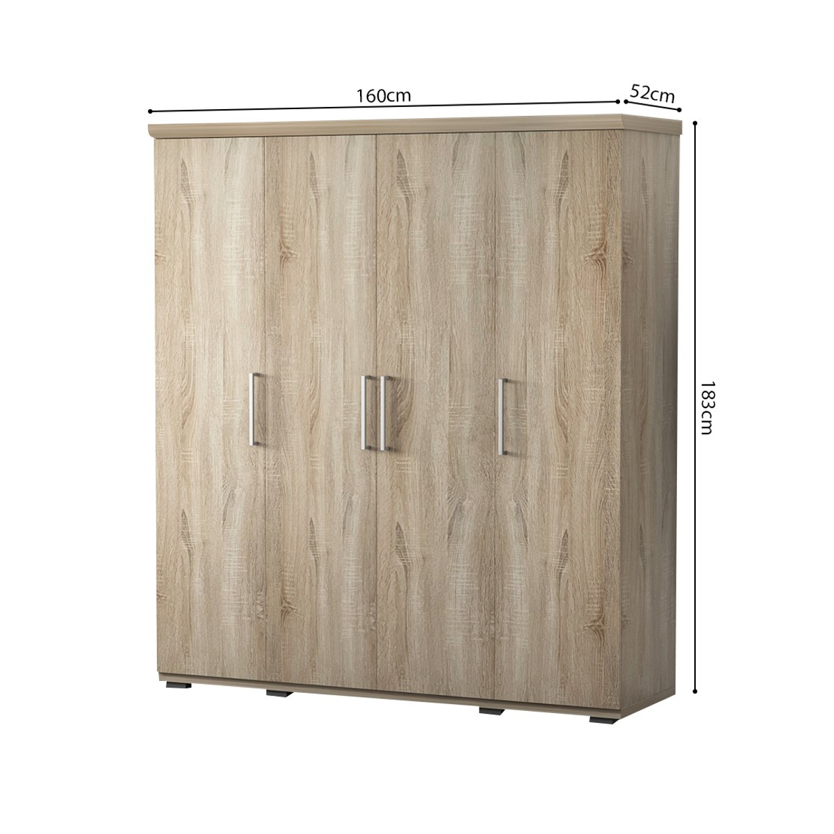 Interiax Kledingkast 'Mila' – 4 Deuren, 1 Hanger & 6 Legplanken | Sonoma Eik | 183x160x52cm