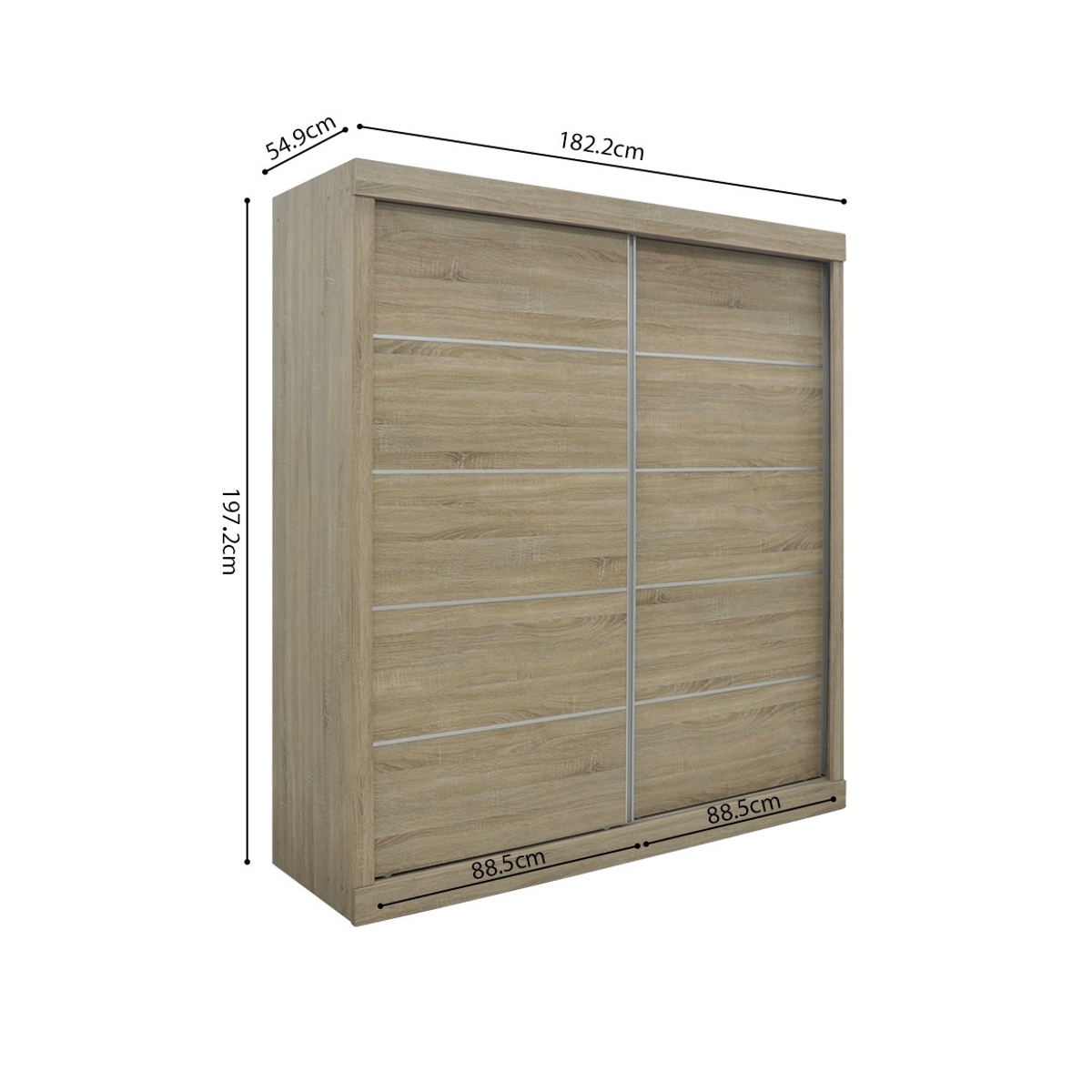 Interiax Kledingkast 'Mila' – Sonoma Eik Schuifdeurkast met 1 Hanger & 4 Legplanken | 197.5x182.5x52.5 cm