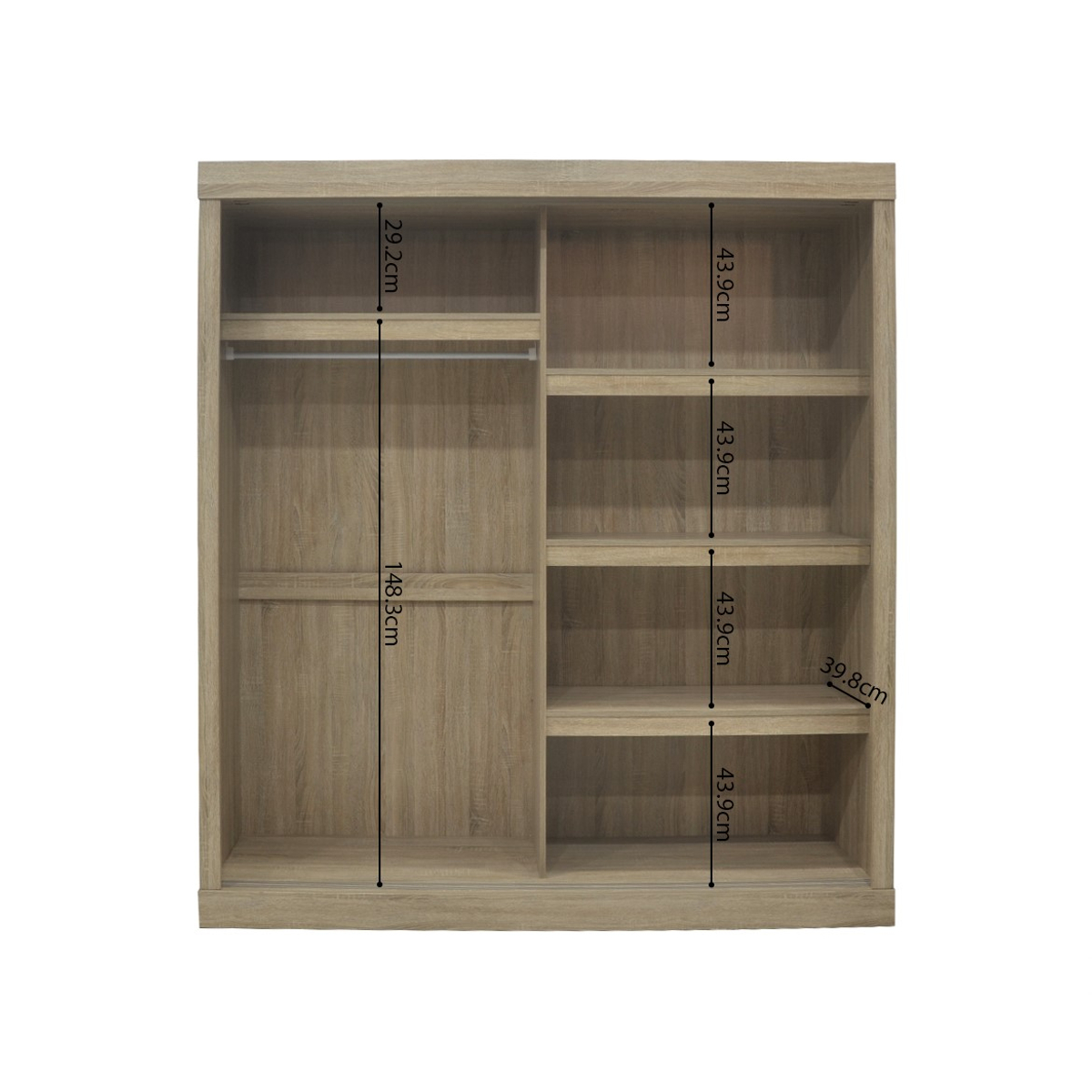 Interiax Kledingkast 'Mila' – Sonoma Eik Schuifdeurkast met 1 Hanger & 4 Legplanken | 197.5x182.5x52.5 cm