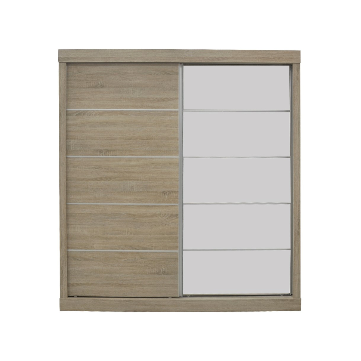 Interiax Kledingkast 'Mila' – Sonoma Eik Schuifdeurkast met 1 Hanger, 4 Legplanken & Spiegel | 197.5x182.5x52.5 cm