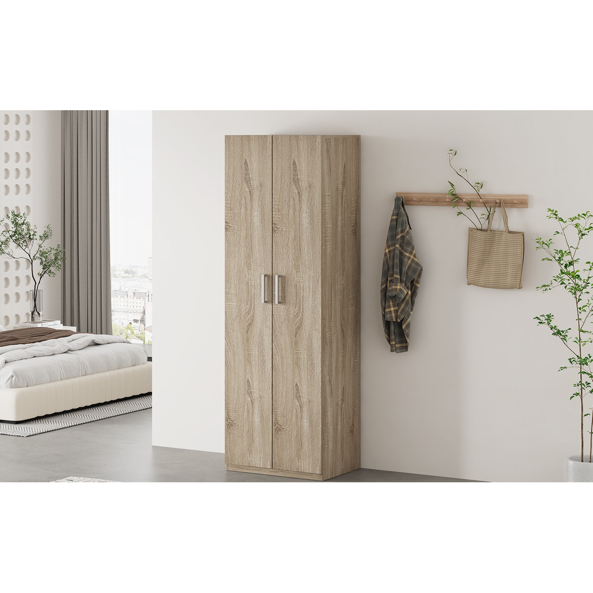 Interiax Opbergkast - Kledingkast 'Mila' - 2 Deuren & 4 Legplanken | Sonoma Eik | 180x60x42 cm