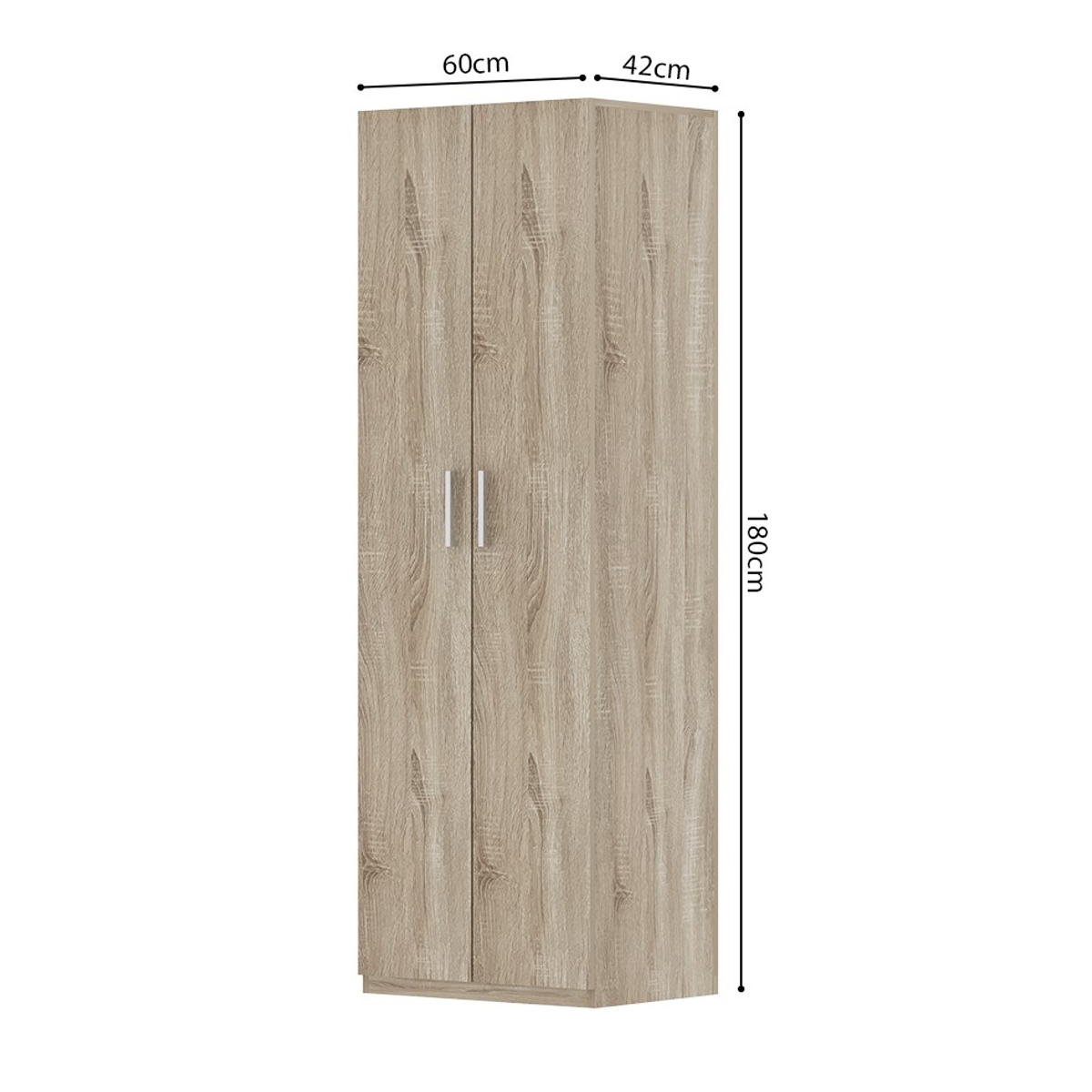Interiax Opbergkast - Kledingkast 'Mila' - 2 Deuren & 4 Legplanken | Sonoma Eik | 180x60x42 cm
