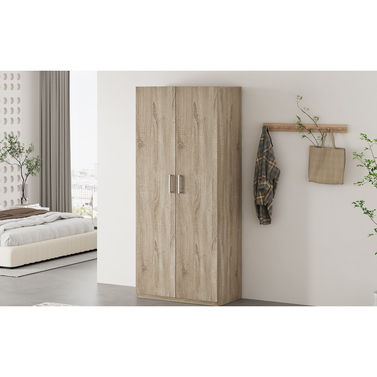 Interiax Opbergkast - Kledingkast 'Mila' - 2 Deuren & 4 Legplanken | Sonoma Eik | 180x80x42 cm