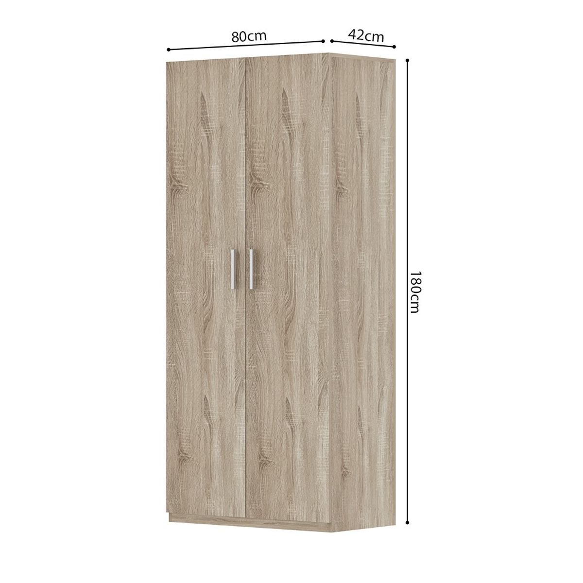 Interiax Opbergkast - Kledingkast 'Mila' - 2 Deuren & 4 Legplanken | Sonoma Eik | 180x80x42 cm