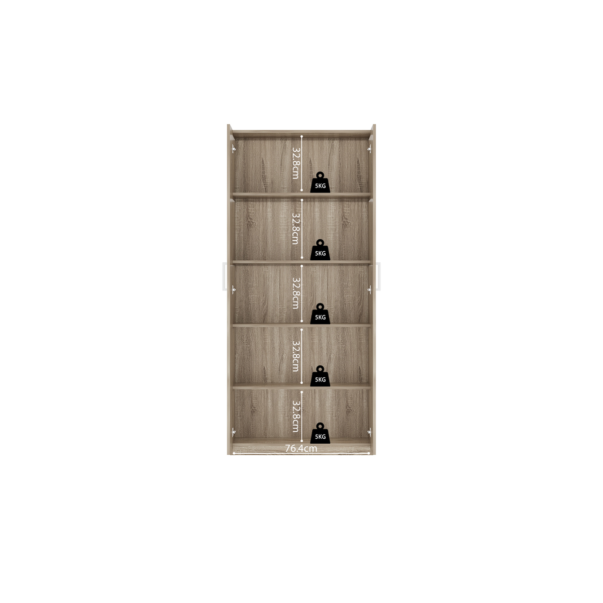 Interiax Opbergkast - Kledingkast 'Mila' - 2 Deuren & 4 Legplanken | Sonoma Eik | 180x80x42 cm
