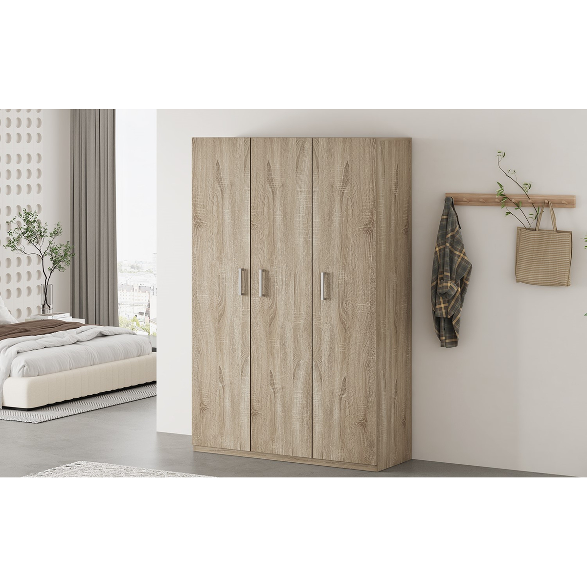 Interiax Opbergkast - Kledingkast 'Mila' - 3 Deuren & 8 Legplanken | Sonoma Eik | 180x120x42 cm