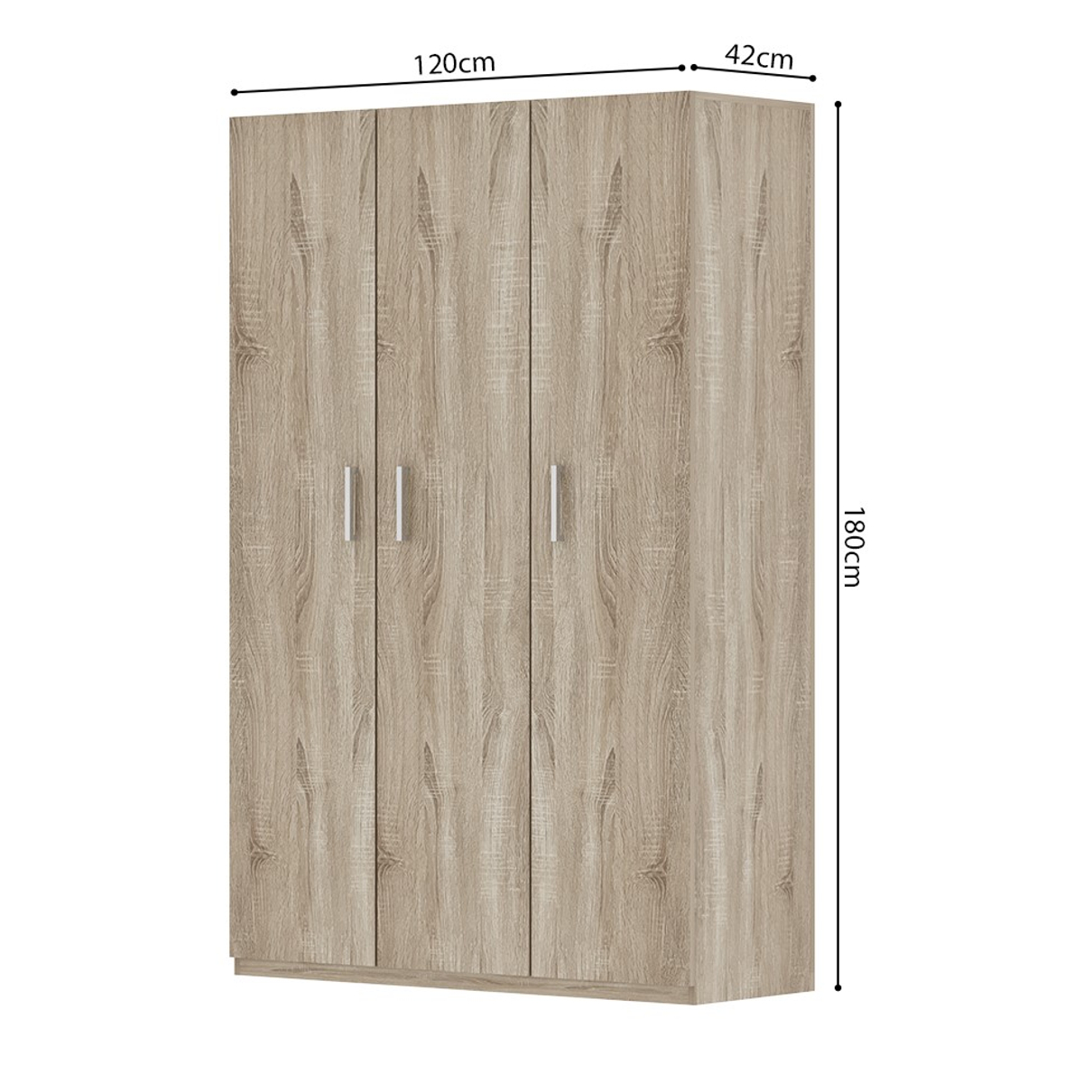 Interiax Opbergkast - Kledingkast 'Mila' - 3 Deuren & 8 Legplanken | Sonoma Eik | 180x120x42 cm