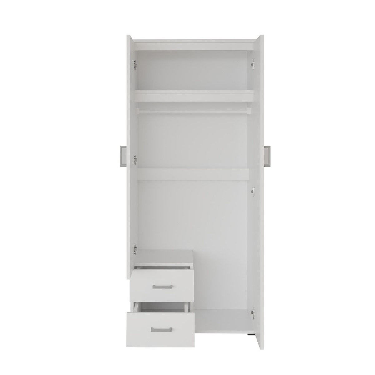 Interiax Kledingkast 'Lena' – 2 Deuren, 2 Lades, 1 Hanger, Spiegel & 1 Legplank | Wit | 185x80x52cm