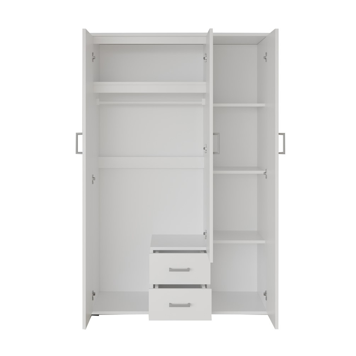 Interiax Kledingkast 'Lena' – 3 Deuren, 2 Lades, 1 Hanger, Spiegel & 4 Legplank | Wit | 185x120x52cm