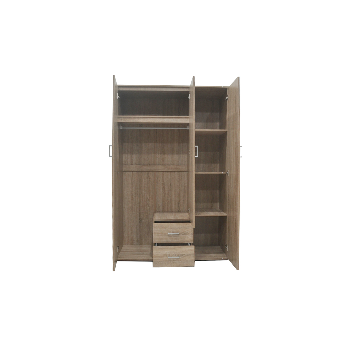 Interiax Kledingkast 'Lena' – 3 Deuren, 2 Lades, 1 Hanger, Spiegel & 4 Legplank | Sonoma Eik | 185x120x52cm