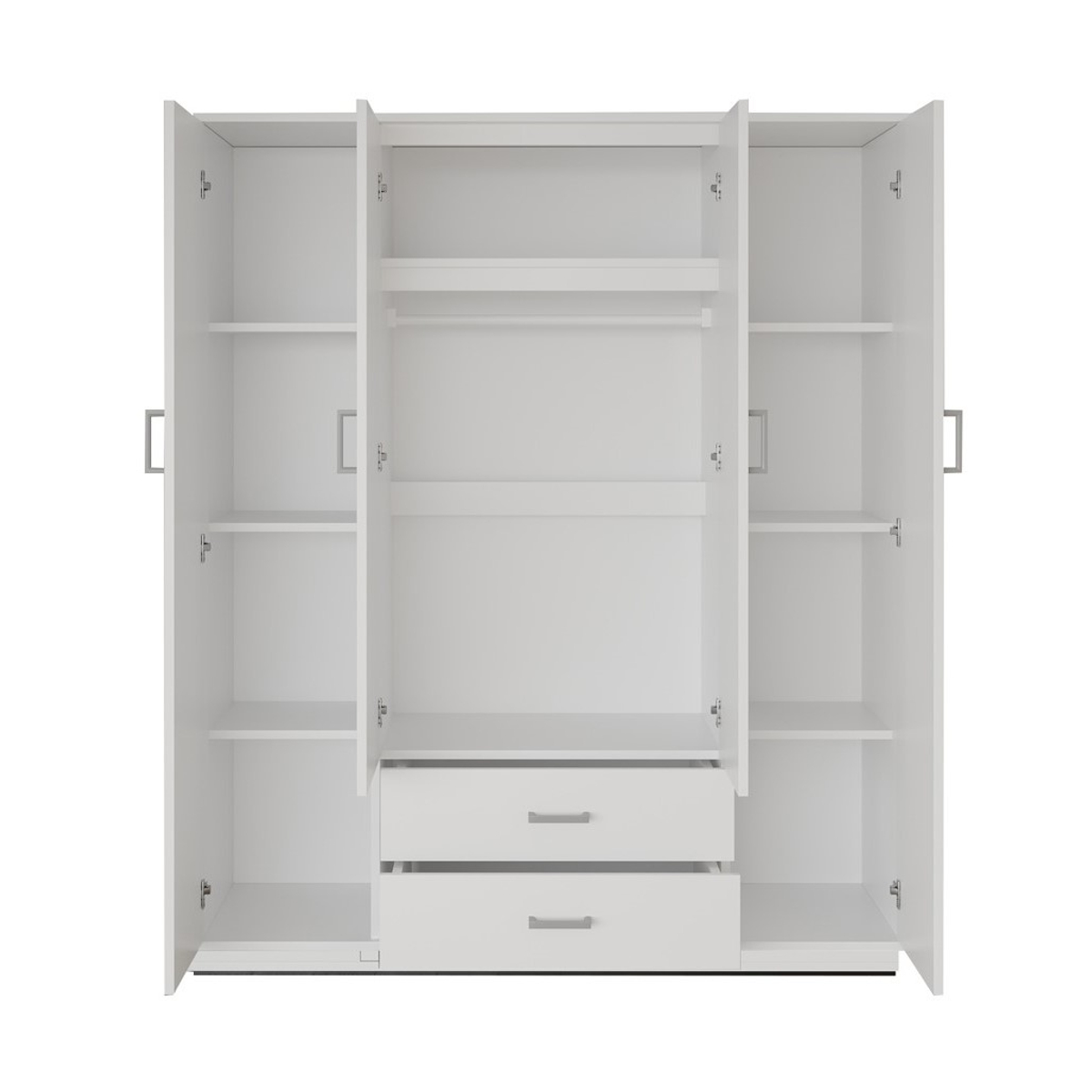 Interiax Kledingkast 'Lena' – 4 Deuren, 2 Lades, 1 Hanger, 2 Spiegels & 7 Legplanken | Wit | 185x160x52cm