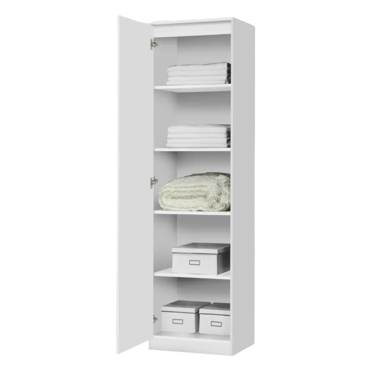 Interiax Opbergkast - Kledingkast 'Lucas' - 1 Deur & 4 Legplanken | Wit | 184x50x52 cm
