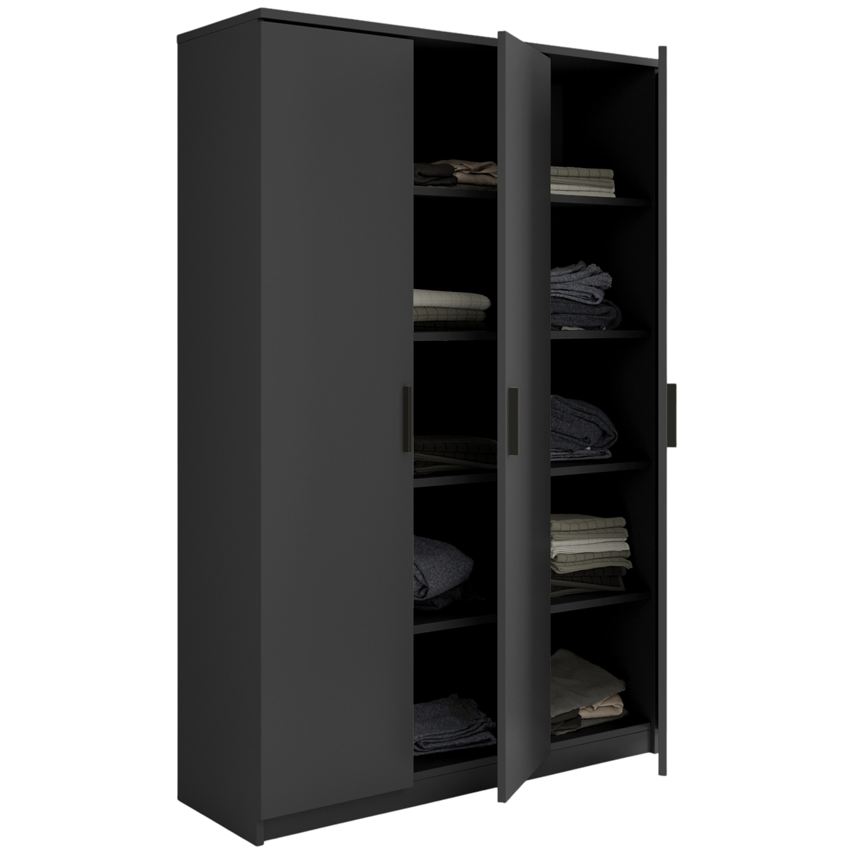Interiax Armoire de rangement - Armoire 'Amelie' 3 portes et 8 étagères | Anthracite | 180x120x40 cm
