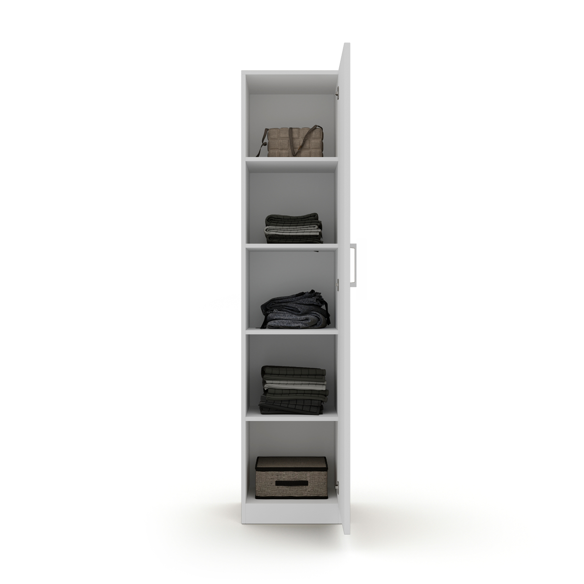 Interiax Opbergkast - Kledingkast 'Mila' - 1 Deur & 4 Legplanken | Wit | 180x40x42 cm