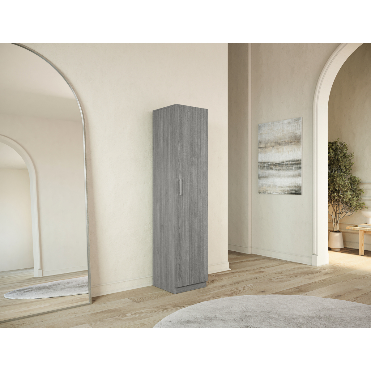 Interiax Opbergkast - Kledingkast 'Mila' - 1 Deur & 4 Legplanken | Grijze Eik | 180x40x42 cm