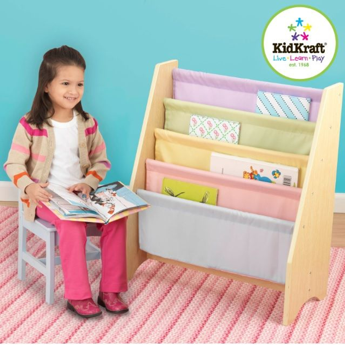 Kidkraft Schuin Boekenrek in Pastelkleuren