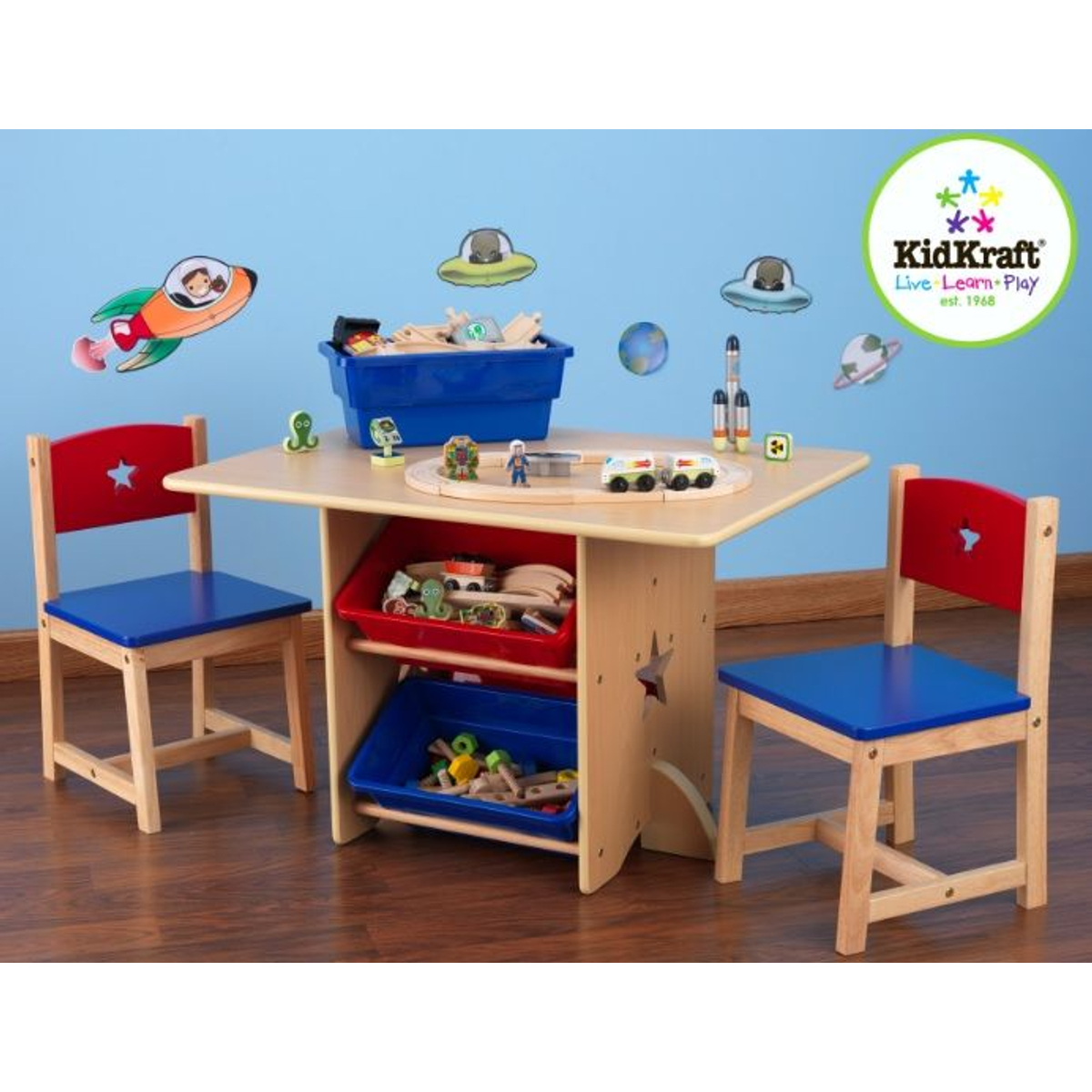 Kidkraft Tafel en 2 Stoelen met Sterren en Bakken in Primaire Kleuren