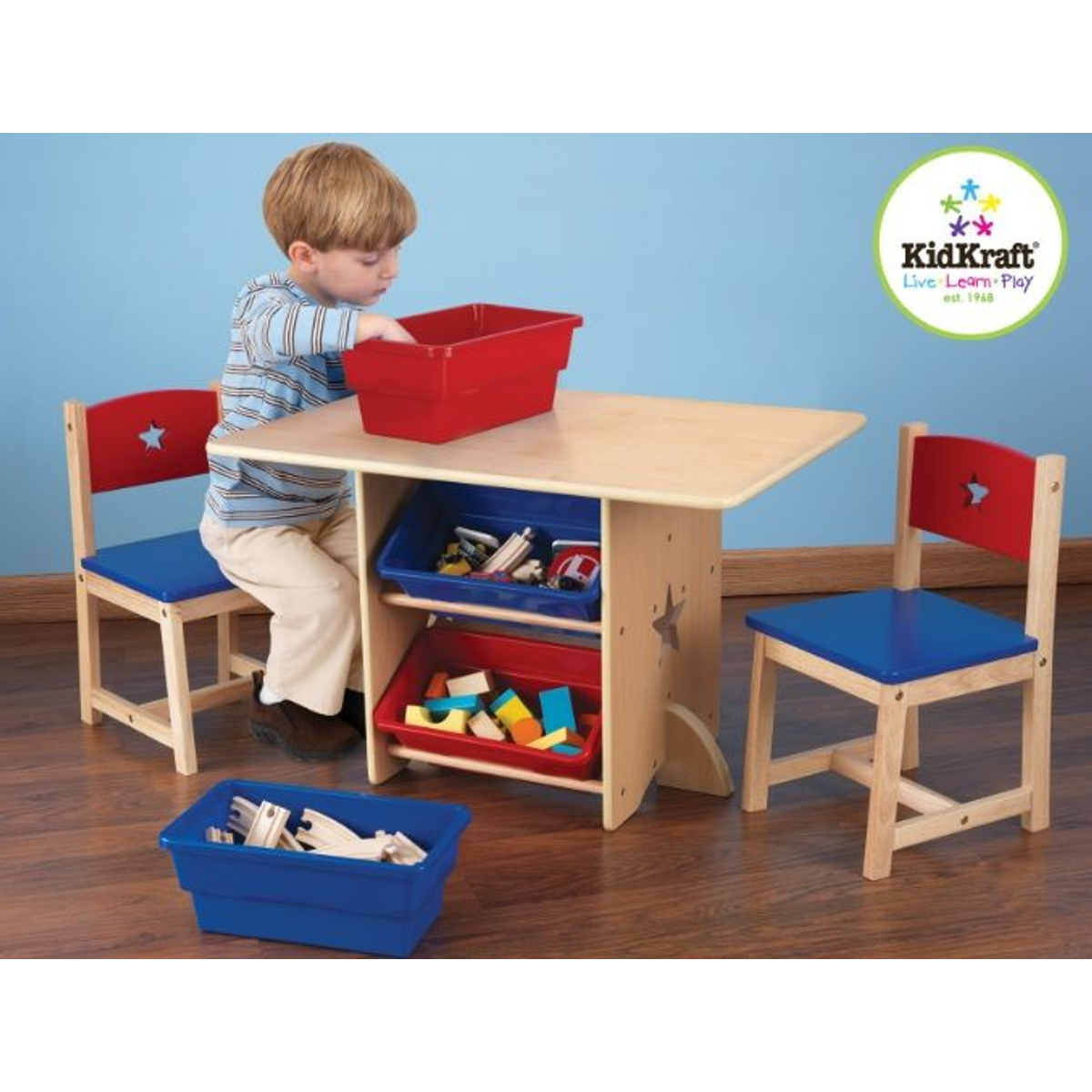 Kidkraft Tafel en 2 Stoelen met Sterren en Bakken in Primaire Kleuren