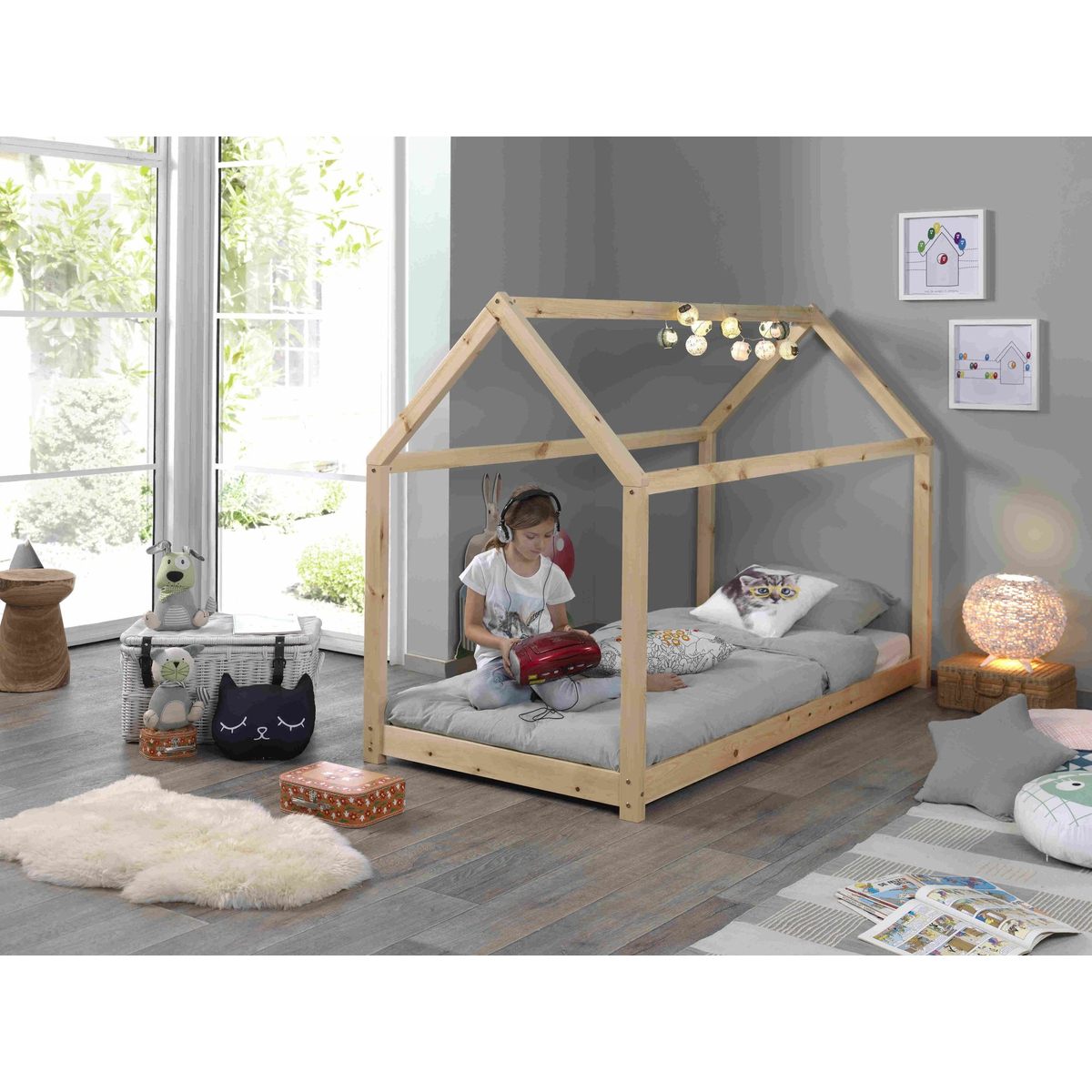 Kinderbed Huis 90x200 Naturel