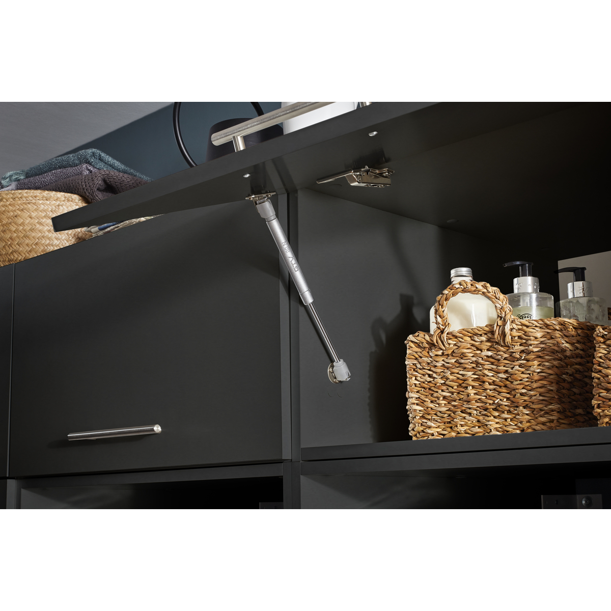 Interiax WASHWALL 'Mary' Wasmachine Bovenkast Antraciet - Met 1 Klepdeur Met Pomp- 38x67.5x67.5 cm