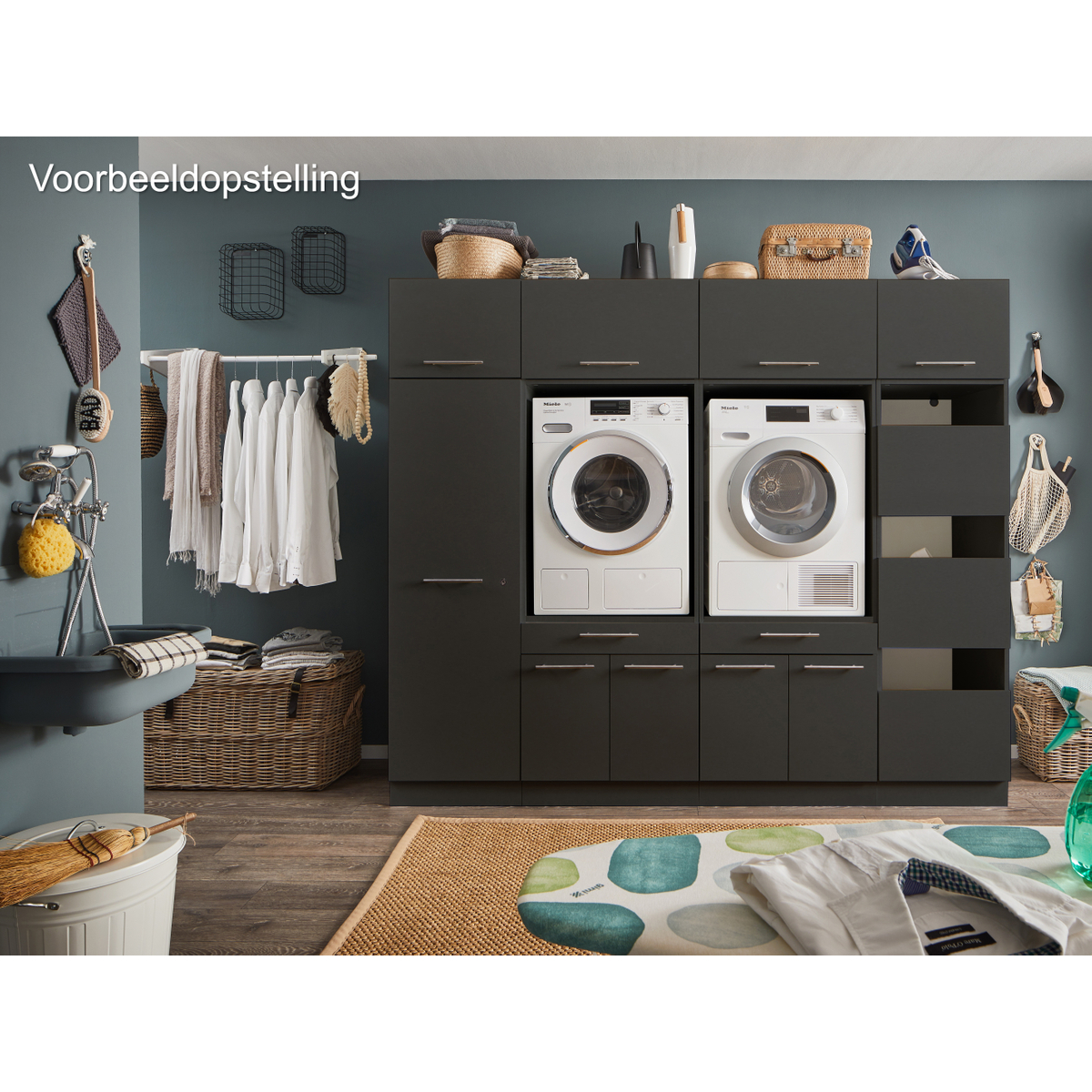 Interiax WASHWALL 'Mary' Wasmachine Bovenkast Antraciet - Met 1 Klepdeur Met Pomp- 38x67.5x67.5 cm