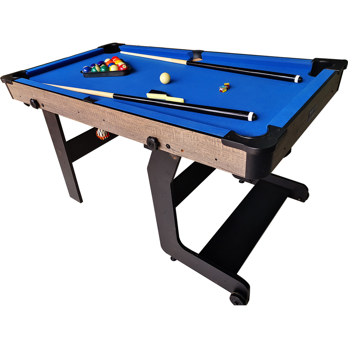 TopTable Fun Fold-Up Pool Table Wood/Blue 5FT
