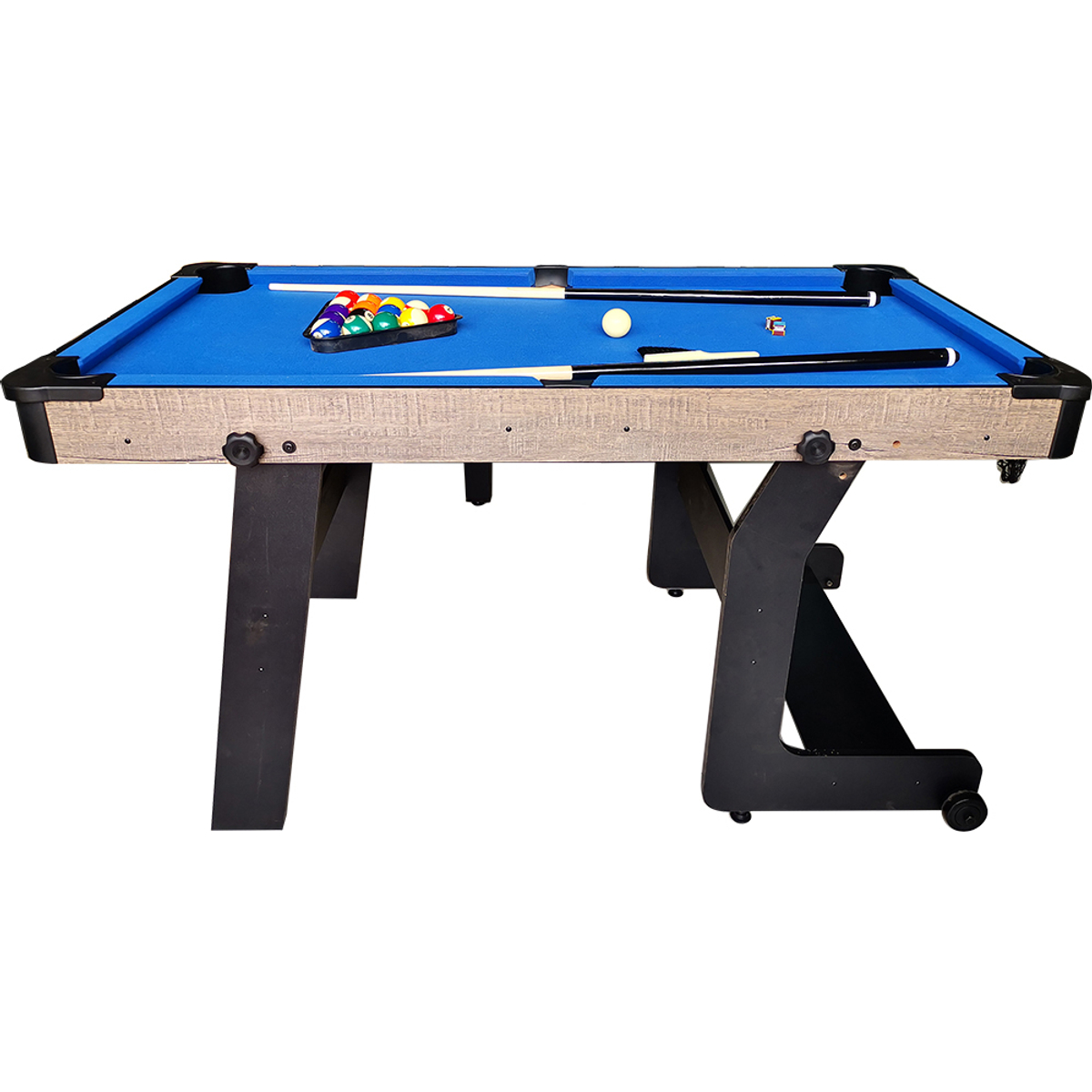 TopTable Fun Fold-Up Pool Table Wood/Blue 5FT