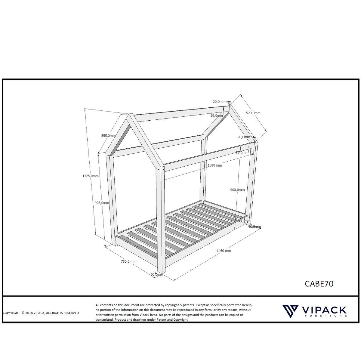 Peuterbed Huis 70x140 Wit