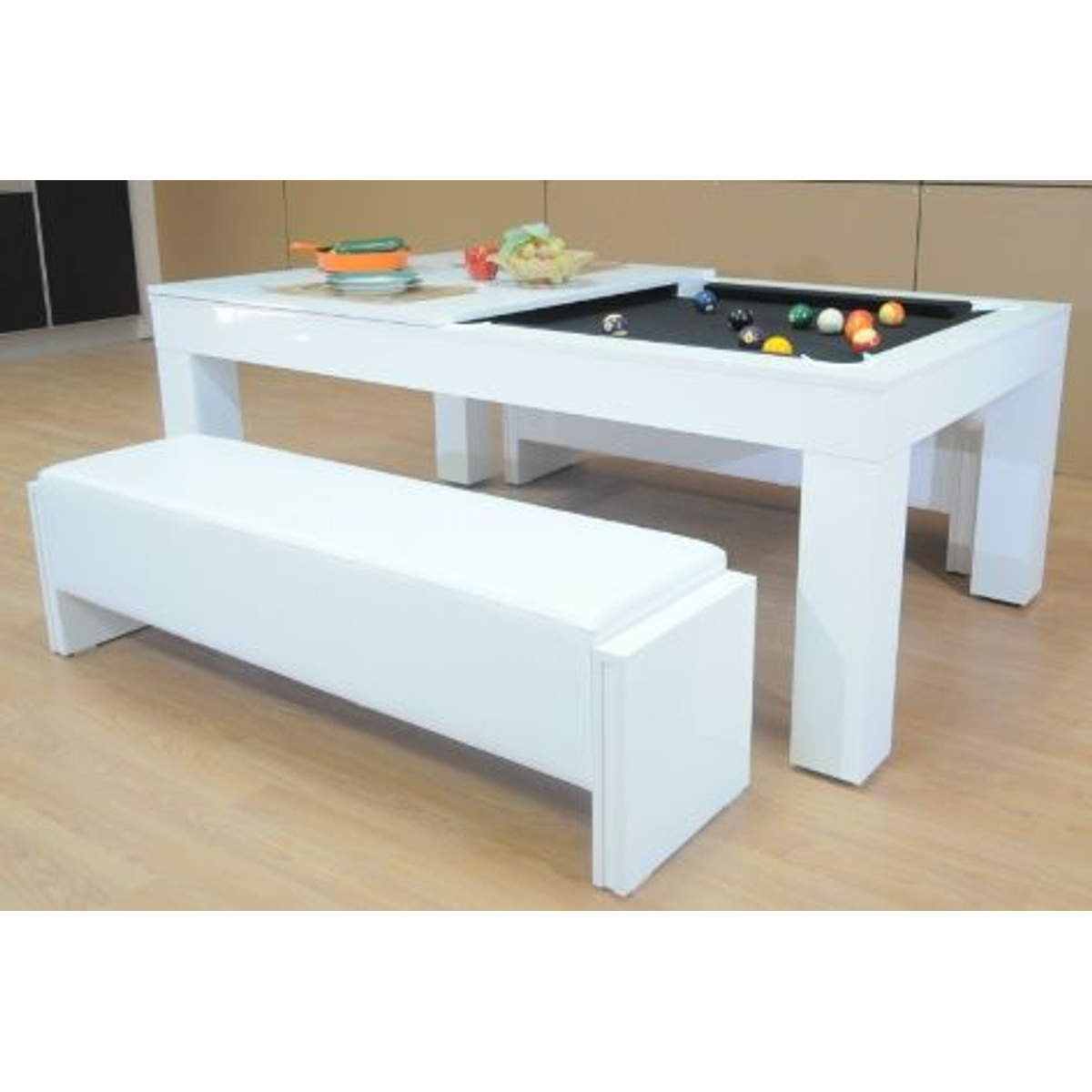 Milano Pooltafel & Eettafel 5 ft Piano Wit High Gloss 