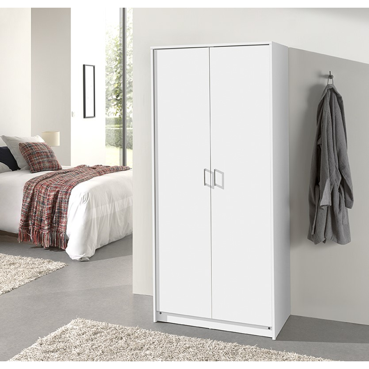 Interiax Kledingkast 'Amelie' – 2 Deuren, 1 Hanger & 1 Legplank | Wit | 180x80x54 cm